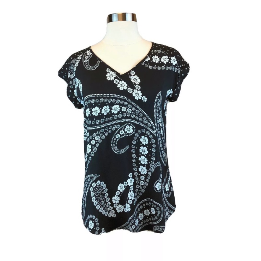 Express Gramercy Blouse Black Paisley Floral Top